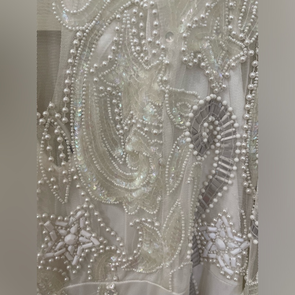 NWT ASOS Edition White Beaded Mesh Fringe Mini Dress Plus Bridal Wedding - Picture 10 of 15
